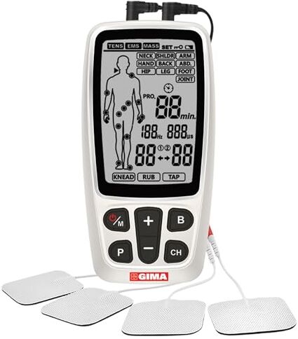 GIMA Tens Care 3 in 1 a 2 canali con funzione di massaggio ed elettrostimolazione muscolare e nervosa transcutanea, 60 programmi,