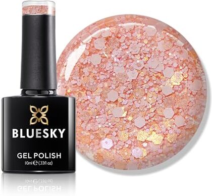 BLUESKY Smalto in gel per unghie, 10 ml, , colore pesca glitterato, per manicure 21 giorni, professionale, salone e uso domestico, richiede asciugatura con lampada UV LED