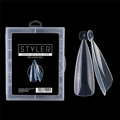 nailfor 120 Pezzi, Unghie Finte Tip Dualform Trasparente per Ricostruzione e Allungamento Unghie Nail con sistema Acrilico e Acrygel, 12 Misure, Tips con Scalino (Styler)