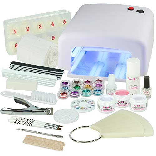 NAILS FACTORY N&BF Kit Permanente Unghie Professionale   Set Manicure Completo   Lampada UV bianco   UV Gel Monofase, Francese   Nail Art   Cleaner  Made in Germany Vegan e Cruelty Free