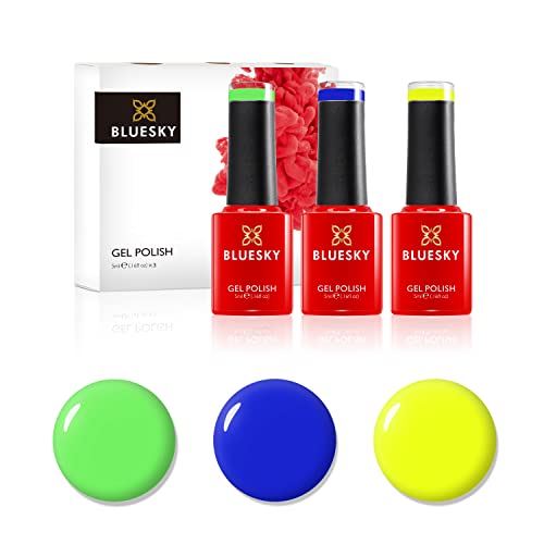 BLUESKY Gel Polish Set, Neon Rainbow 3 X 5ML Giallo, Blu, Verde (Richiede polimerizzazione sotto lampada UV/Led)