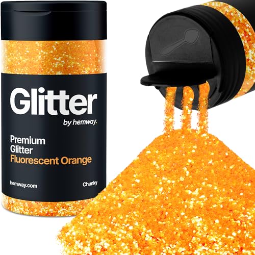 Hemway Arancione Fluorescente Porporina Chunky 130g/4.6oz Polvere Metallica Resina Artigianale Glitter Flake Paillettes per Bicchieri Epossidici, Capelli Viso Corpo Occhi Nail Art Festival