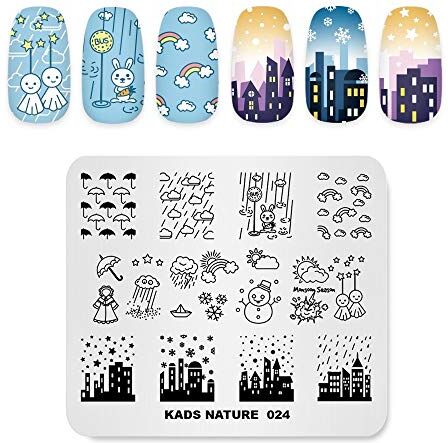 KADS , stencil per unghie, motivo: dente di leone, erba e natura, per decorazioni e nail art fai-da-te