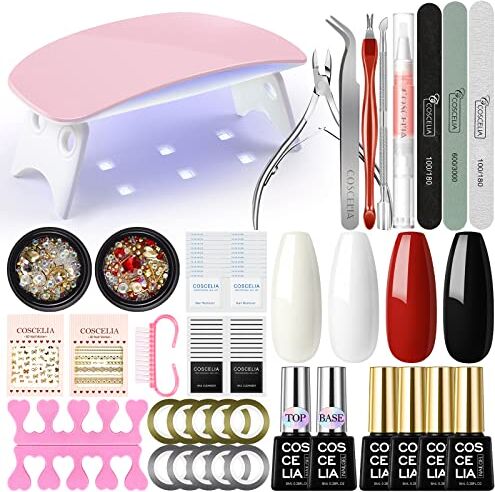 COSCELIA Kit di Smalto semipermanente, gel 9W UV / LED Lampada 4PC per strumenti di set di unghie Kit manicure artistica Kit manicure per unghie professionale