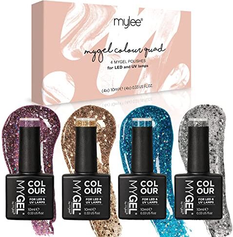 MYLEE MyGel by  Glitterati Set Smalto per Unghie Gel Semipermanente 4x10ml UV/LED Nail Art Manicure Pedicure per Uso Professionale e Domestico Lunga Durata e Facile da Usare