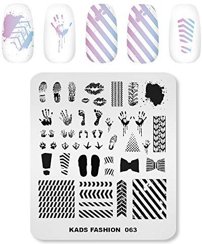 KADS FA063 Set di piatti per nail art, impronta a mano, modello di immagine stencil con piastre di timbratura