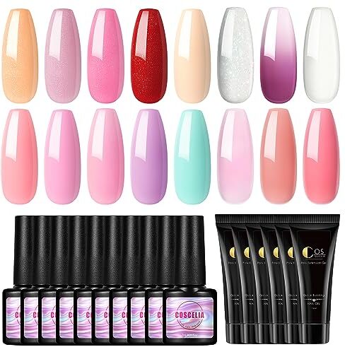 COSCELIA Smalti Semipermanenti 10pcs con Set 6pcs Estensione Gel, Nail Art Starter Set