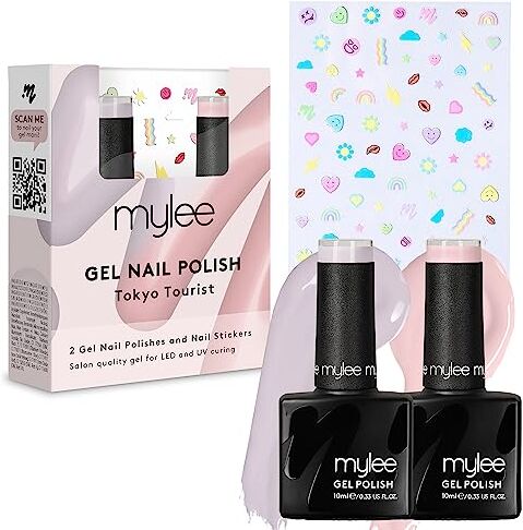 MYLEE Tokyo Tourist Set Smalto per Unghie Gel Semipermanente con Adesivi per Nail Art 2x10ml UV/LED Nail Art Manicure Pedicure per Uso Professionale e Domestico Lunga Durata e Facile da Usare