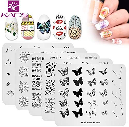 KADS , set di 5 piatti per nail art, motivo geometrico, con fiori, farfalle, coniglio, per manicure, strumenti per nail art (3)