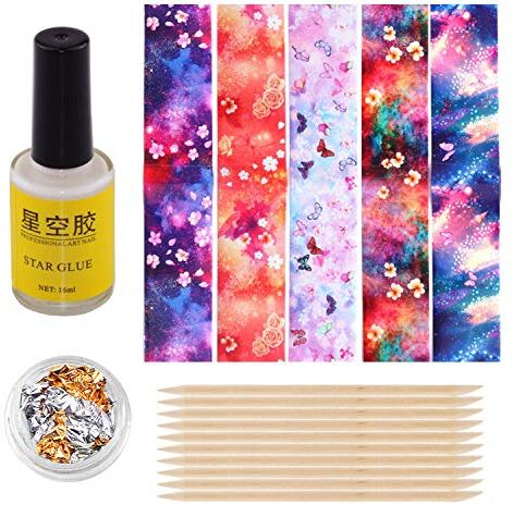 Artlalic 4 pezzi nail art set nail star colla nail sticker nail nail foglio di alluminio bastone di legno decorazione strumento manicure