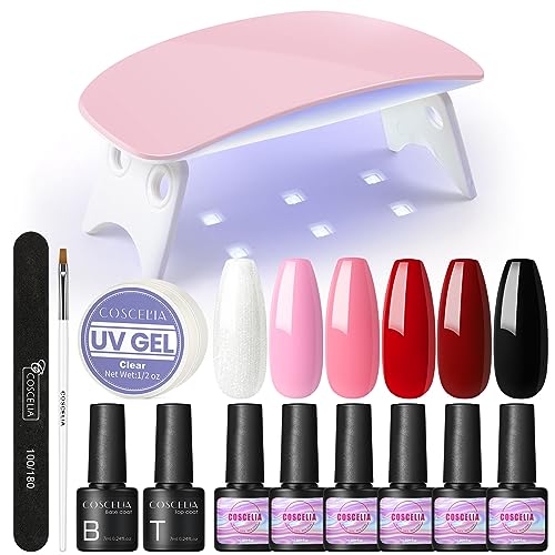 COSCELIA Kit Poly Unghie Completo Unghie Ricostruzione Lampada UV/LED Top Coat e Base Semipermanente Kit Manicure per Principiante