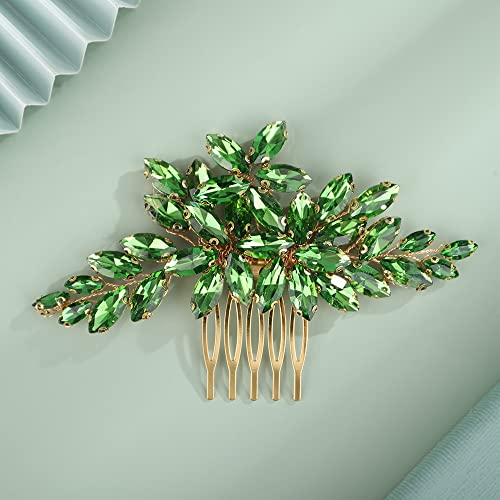 Kercisbeauty Pettine per capelli da sposa in cristallo smeraldo dorato per donne e ragazze, accessori per capelli fatti a mano (verde)