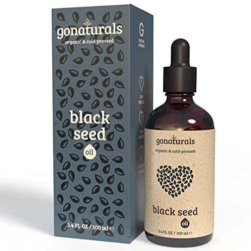 GONATURALS Olio di Cumino Nero Puro Spremuto a Freddo Black Seed Oil Antiossidante ed Antiage Olio di Cumino Nero Biologico per Perdita dei Capelli Olio Cumino Nero per Acne e Punti Neri, 100ml