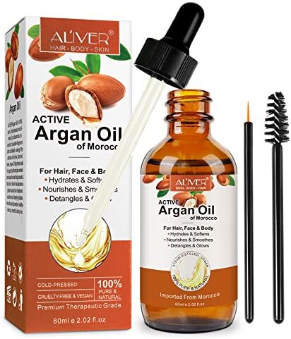 Bieyoc Olio di argan, 100% puro olio di argan marocchino per capelli, trattamento per capelli danneggiati e pelle secca, olio pressato a freddo per capelli, barba, unghie e pelle