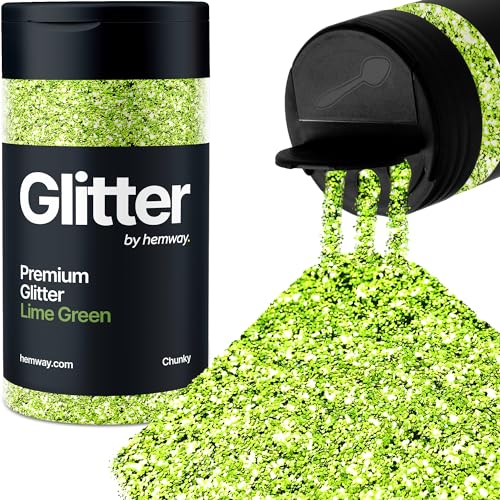 Hemway Verde Lime Porporina Chunky 130g/4.6oz Polvere Metallica Resina Artigianale Glitter Flake Paillettes per Bicchieri Epossidici, Capelli Viso Corpo Occhi Nail Art Festival