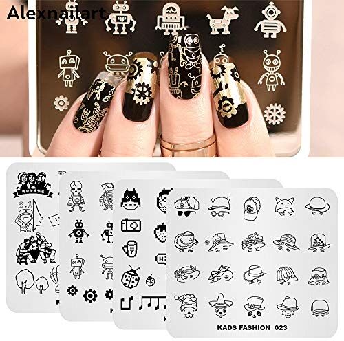 ALEXNAILART 4 pezzi Kit Modello di chiodo Varie immagini Piatti di timbro Piatti di arte del chiodo Nail Art Design Strumento di stampa Trasferimento manicure