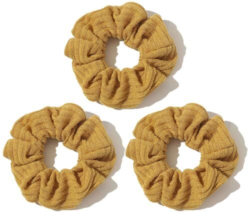 CCYXFB 3 Pezzi Scrunchies Per Capelli Nessun Danno, Spessi Elastici Capelli Donna, Morbide Accessori Capelli Bambina-Curcuma-D: 11cm(4.3inch)