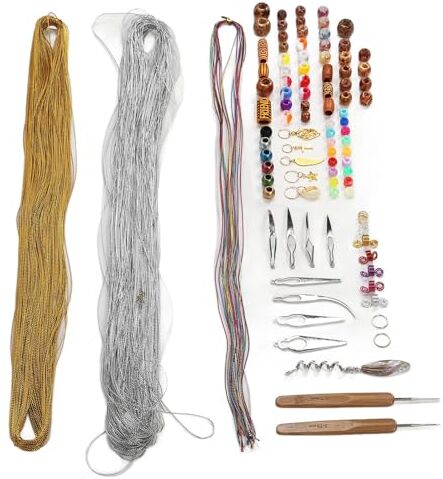 Generic 130 Pezzi Locs Gioielli per Capelli per Donne, Kit di Accessori Dreadlock della Dea con Perline Finte Locs, Polsini per Capelli Trecce, Ciondoli Decorativi Oro