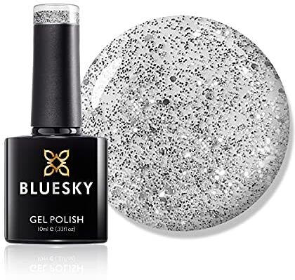 BLUESKY Silver Glitter Explosion, Smalto per unghie in gel soak-off, per lampade LED o UV, Argento con brillantini (), 10 ml