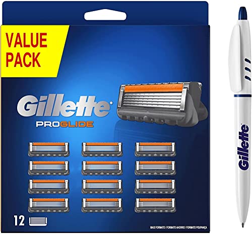 Gillette Fusion 5 ProGlide, LAMETTE DA BARBA, 12 RICAMBI (da 5 Lame), Delicatezza Elevata con TECNOLOGIA FLEXBALL, Fino a 1 MESE di RASATURA con 1 Lametta, con PENNA INCLUSA, IDEA REGALO UOMO