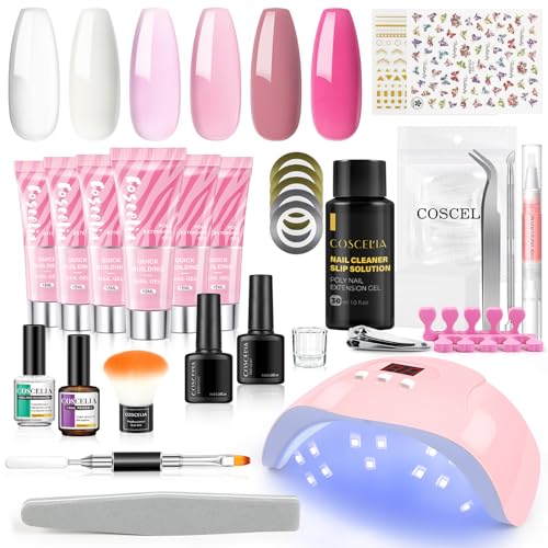 COSCELIA Kit Estensione Gel 6 Colori con 36W Lampada LED/UV Unghie,Primer e Nail Prep Dehydrator Kit Gel Unghie Starter