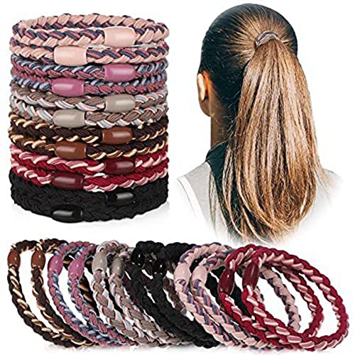 Generic 12 elastici per capelli elastici per coda di cavallo, in cotone spesso, senza metallo, per donne, ragazze e bambini