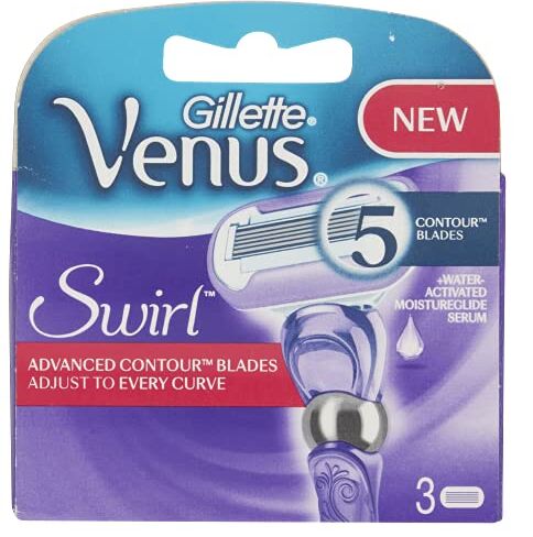 Gillette Lame di rasoio Deluxe Liscia Swirl da donna, confezione da 3 ricariche per lame, Lubrastrip con un tocco di vitamina E