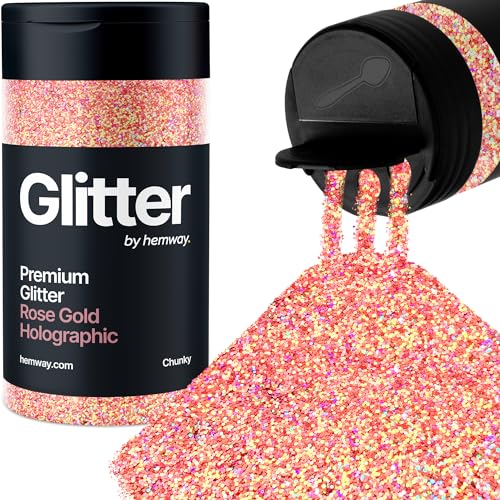 Hemway Oro Rosa Olografico Porporina Chunky 130g/4.6oz Polvere Metallica Resina Artigianale Glitter Flake Paillettes per Bicchieri Epossidici, Capelli Viso Corpo Occhi Nail Art Festival