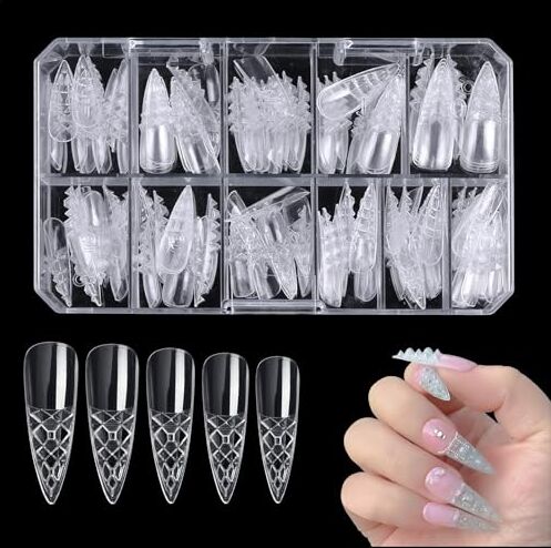 Generic Suggerimenti per unghie finte, punta per unghie per manicure   120 punte trasparenti per unghie 3D con copertura completa,Salon Home Nail Art Unghie artificiali fai-da-te per viaggi, riunioni,