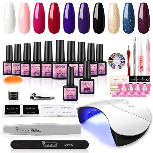 COSCELIA Kit Semipermanente Unghie Completo 10 Colori Smalti in Gel 36W Unghia Nail Dryer LED+UV Lampada con gli Strumenti e Decorazioni per Nail Art Salone Completo