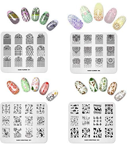 KADS 4pcs nuovo fiore foglie Natale immagine Nail Stamping Piatti Trasparente in Silicone Nail Art Stamper Raschietto con cappuccio