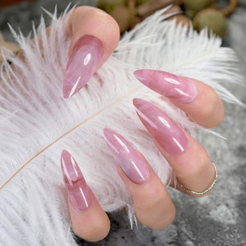 EchiQ URTJSDG Unghie Finte Super Long Frost Press On Nails Punte per Unghie Artificiali A Stiletto Bianco Puro Kit per Unghie Affilate con Rubinetti Adesivi