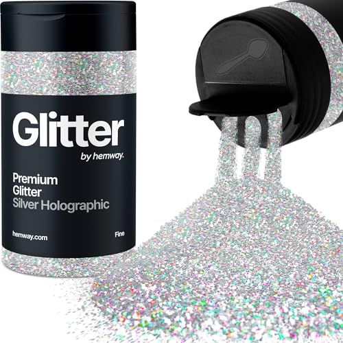 Hemway Olografico D'Argento Porporina Fine 130g/4.6oz Polvere Metallica Resina Artigianale Glitter Flake Paillettes per Bicchieri Epossidici, Capelli Viso Corpo Occhi Nail Art Festival