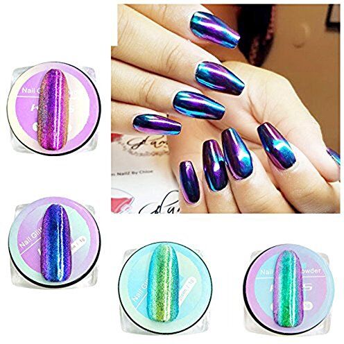 KADS , set di 4 barattoli da 1 g di polvere glitter a specchio, colori neon, pigmento per nail art, glitter sirena, polvere cromo arcobaleno, decorazioni fai da te