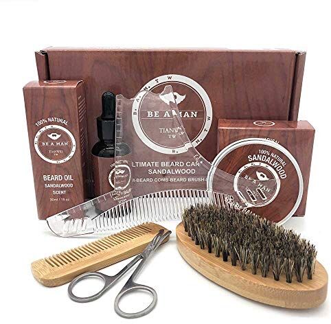 Eighty Kit per la cura della barba per la cura della barba da uomo, per la barba e il balsamo da barba, olio da barba, shampoo da barba e pettine a forma di forbici, strumento per uomini mariti, papà