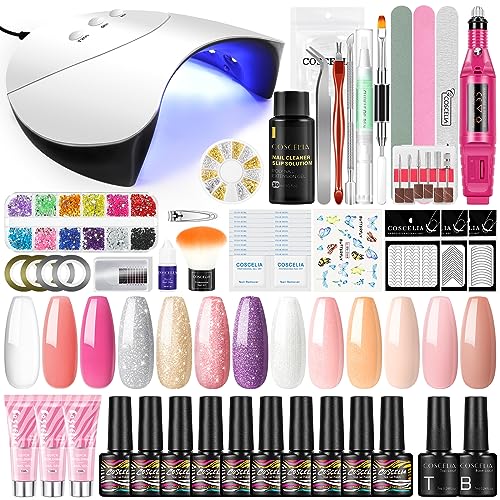 COSCELIA Gel Nails Set con 36W UV/LED Nail Lamp, 10pc Smalti Semipermanente 3pc Estensione Gel e Fresa per Unghie Nail Design Nail Art