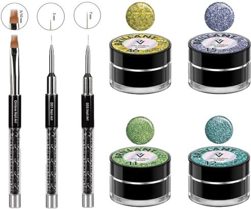 Generic Victoria Vynn Nail Art Bundle: glitter gel & Nail Art pennello – Qualità professionale per nail art creativo