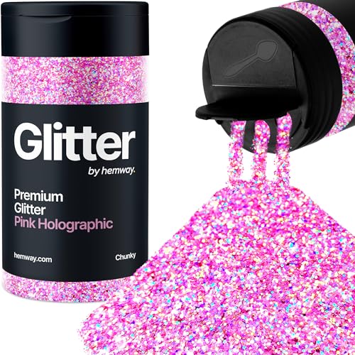 Hemway Rosa Olografico Porporina Chunky 130g/4.6oz Polvere Metallica Resina Artigianale Glitter Flake Paillettes per Bicchieri Epossidici, Capelli Viso Corpo Occhi Nail Art Festival