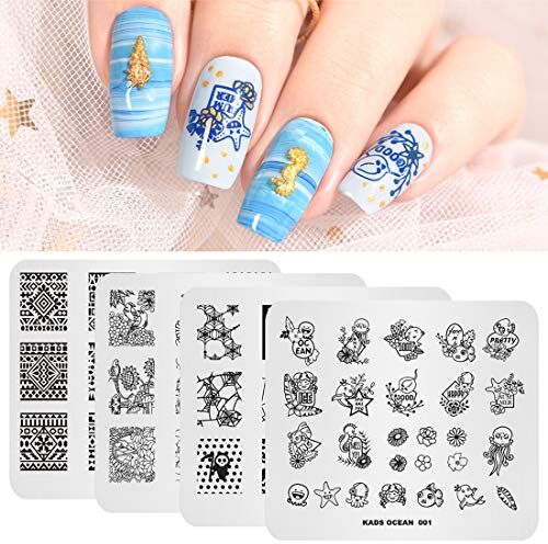 ALEXNAILART 4 pezzi Kit Modello di chiodo Varie immagini Piatti di timbro Piatti di arte del chiodo Nail Art Design Strumento di stampa Trasferimento manicure