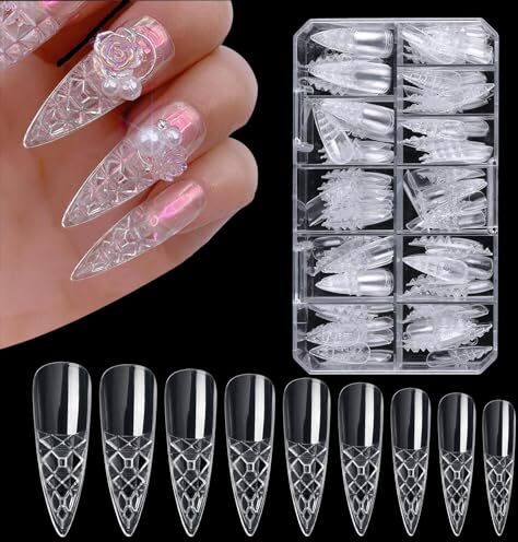 Generico Punte per unghie a copertura totale, unghie finte trasparenti   120 punte per unghie finte trasparenti con copertura completa   Salon Home Nail Art Unghie artificiali fai-da-te per viaggi,