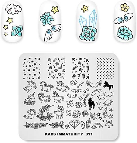 KADS Nail Stamping Plate Childlike Series Cute Colorful Horse Image Nail Art Template Nail Art Stencil DIY Modello Bella Horse Flower Wing (IM011)