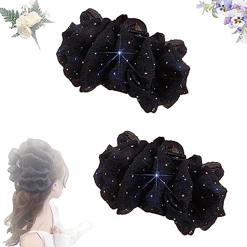 VACSAX Clip a bolle di arco, clip a mascella con artiglio in chiffon di seta con fiocco per capelli, fiocco floreale Accessori per capelli per donne ragazze. (2PCS-L)