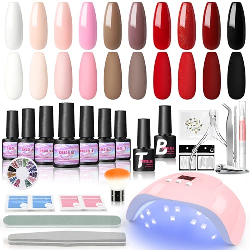 COSCELIA Smalto Semipermanente con Lampada U V/LED, Soak off U V/LED Gel Colori Brillanti, Nail Art Kit di Salone o Casa