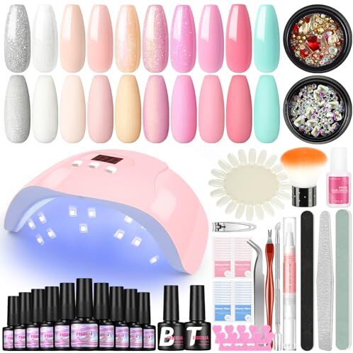 COSCELIA Shellac Set Starter con lampada da 36 W, set di 10 colori con accessori per la progettazione delle unghie, unghie fai da te, set di principianti, regali per donne