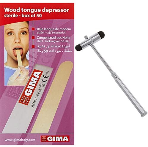 GIMA Abbassalingua in Legno, Betulla, Bordi Rifiniti &  Martello Neurologico Classico, Buck Classic, Senza Lattice