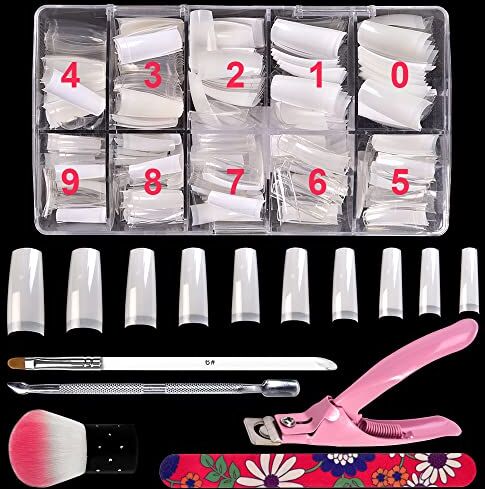 KADS 500Pcs Fake Nail Tips Kit Chiodo Chiodo Bianco Naturale Falso Chiodo Francese Punte Chiodo Spolverare Spazzola Gel Nail Brush Cuticola Pusher Nail File