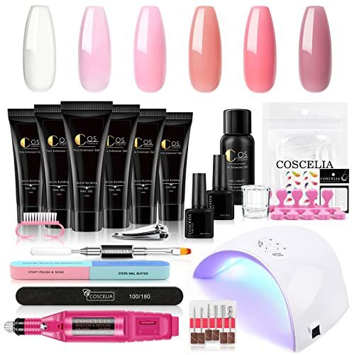 COSCELIA Poli Estensione Gel con 36W UV/LED Lampada per unghie Nail Starter Set 6*15ML Nail Extension Gel