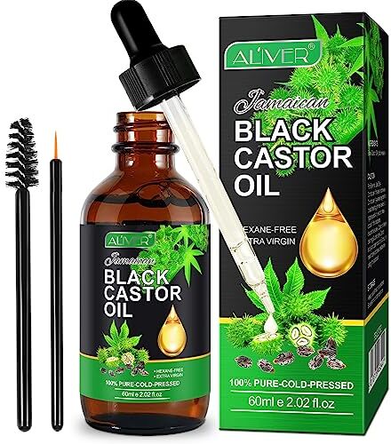 TIVLON Olio di ricino nero 60 ml, 100% Olio di ricino puro biologico, Spremuto a freddo e non raffinato, Aromaterapia, Olio per la crescita dei capelli, Olio idratante per la cura della pelle