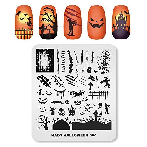 KADS Kit di timbri per unghie per Halloween, con motivo a zucca, fantasma e teschio pipistrello per decorazione fai da te (HA004)