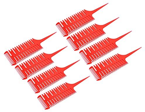 Generic 8 Pezzi Pettine a Coda Rosso Spazzola per la Casa Strumento Arrotondato per Parrucchieri Tintura per Capelli Pettini per Capelli Trasparenti